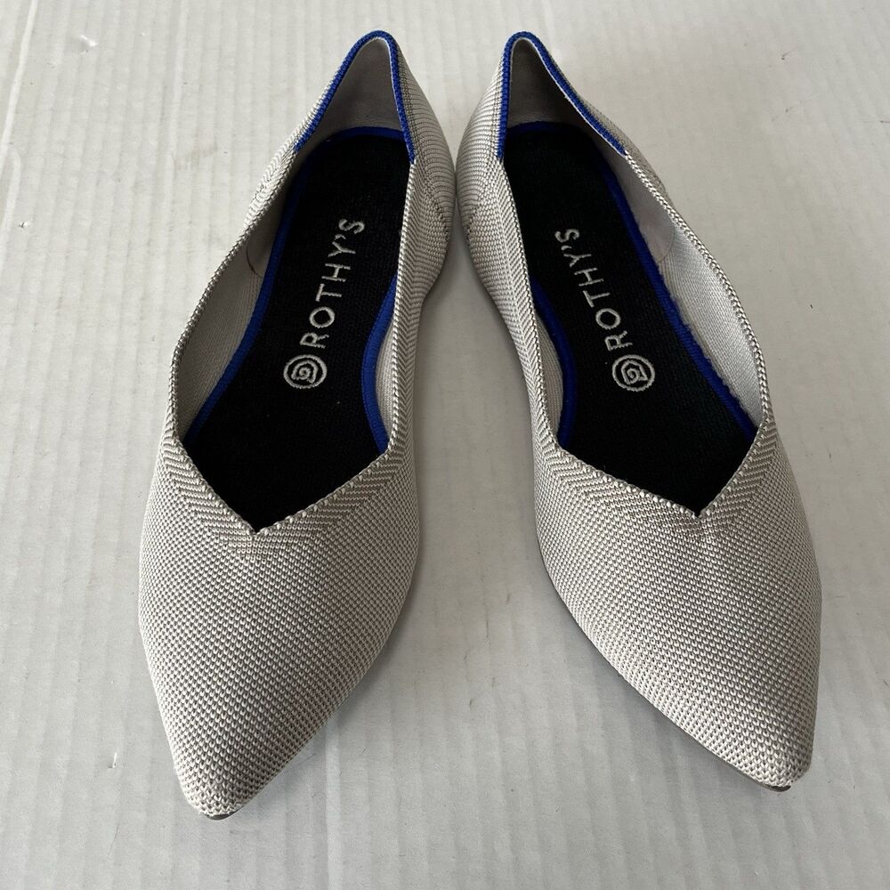 Rothy's The Point Ballet Flats Ivory Knit Washable Comfort Slip On Shoes Sz 11.5